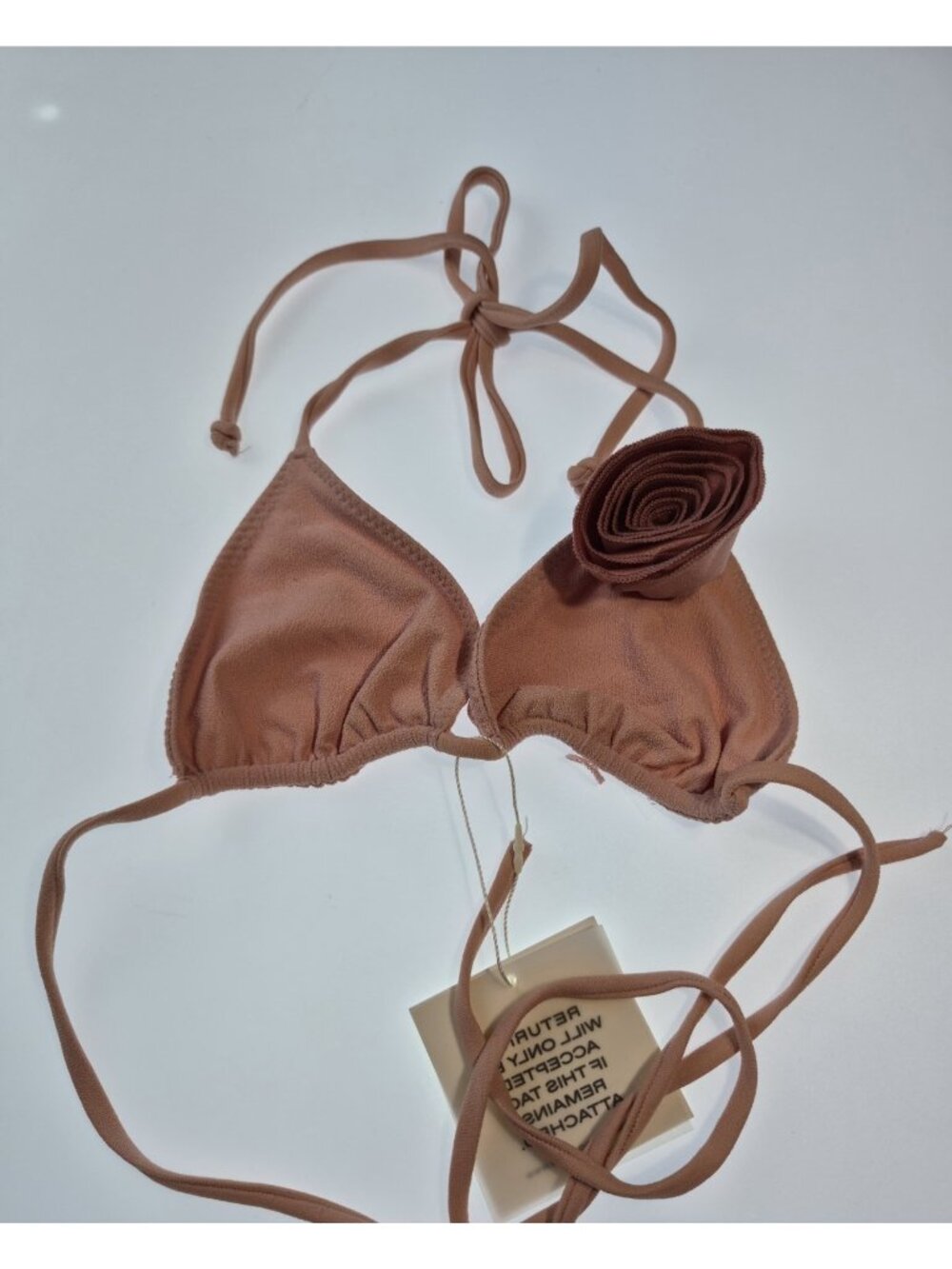 SAME LA Triangle Bikini Top NWT Size M Pink Faux Suede Rosette Flower Strap